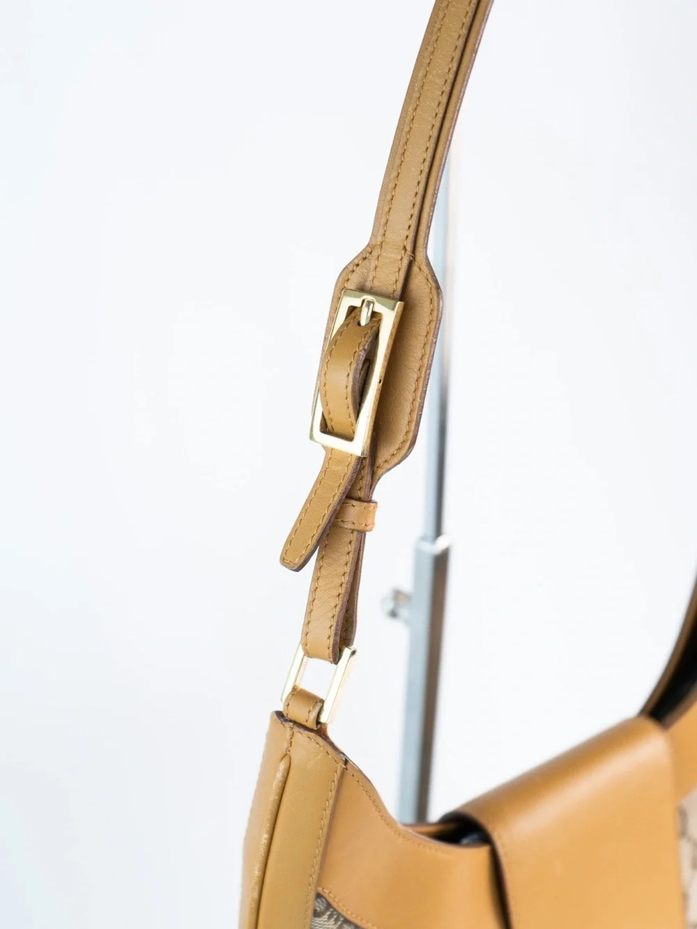 GG Monogram Canvas Leather Shoulder Bag in Tan
